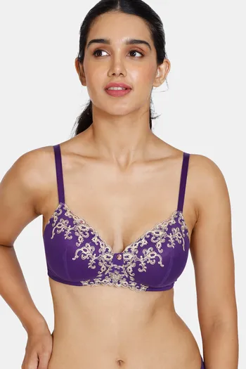 Buy Zivame Desert Rose Padded Non Wired 3/4th Coverage Lace Bra - Violet Indigo