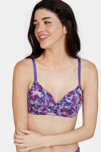 Buy Zivame Bohemian Blooms Padded Non Wired 3/4th Coverage T-Shirt Bra - Purple Magic