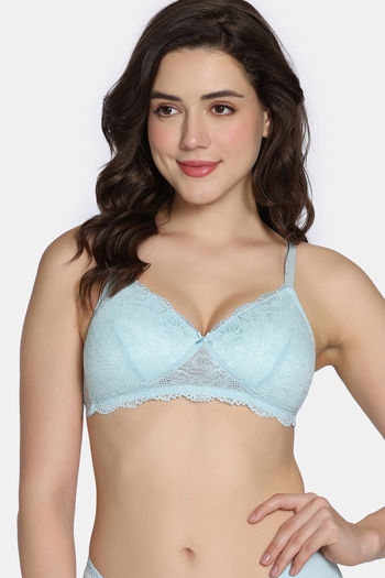 Buy Zivame Dreamcatcher Padded Non Wired Medium Coverage Lace Bra - Crystal Blue