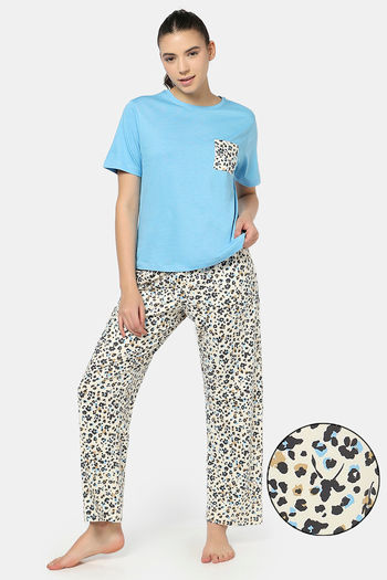 Buy Zivame Snuggle Safari Knit Poly Pyjama Set - Antique White