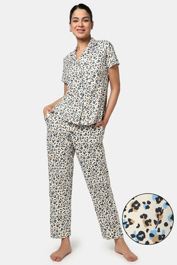 Buy Zivame Snuggle Safari Knit Poly Pyjama Set - Antique White